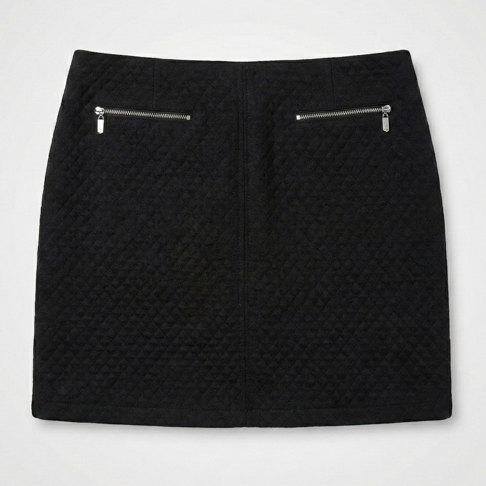 Black Quilted Mini Skirt Size 8 Zipper‎ Pockets Stretch